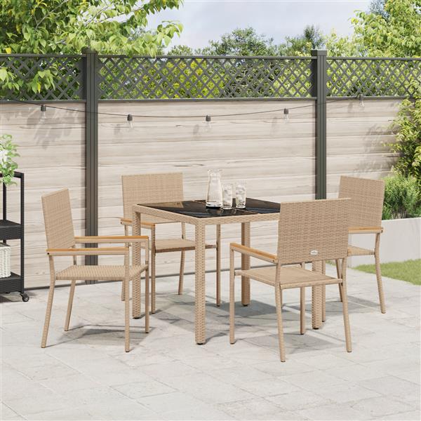Grote foto vidaxl tuin eetset 5 pcs beige 90 x 90 x 75 cm poly rattan tuin en terras tuinmeubelen