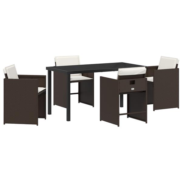 Grote foto vidaxl tuin eetset met kussen 5 pcs bruin poly riet tuin en terras tuinmeubelen