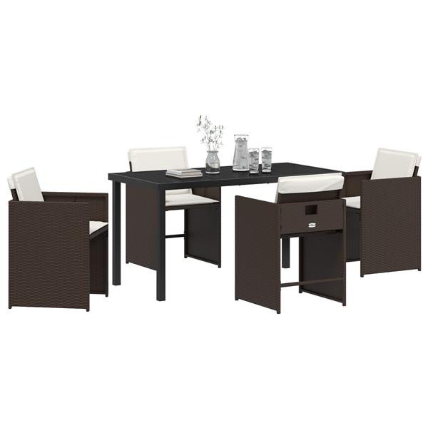 Grote foto vidaxl tuin eetset met kussen 5 pcs bruin poly riet tuin en terras tuinmeubelen