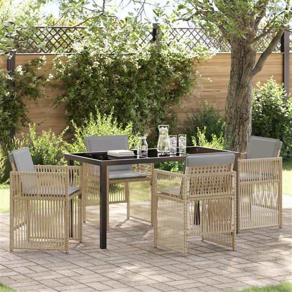 Grote foto vidaxl tuin eetset 5 pcs beige poly riet tuin en terras tuinmeubelen