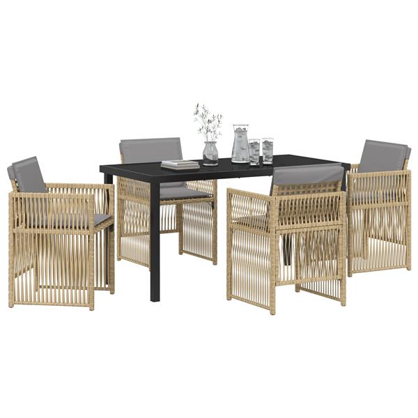 Grote foto vidaxl tuin eetset 5 pcs beige poly riet tuin en terras tuinmeubelen