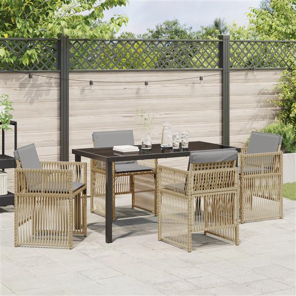 Grote foto vidaxl tuin eetset 5 pcs beige poly riet tuin en terras tuinmeubelen