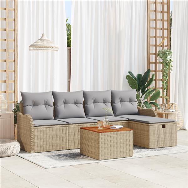 Grote foto vidaxl tuin sofa set met kussen met opslag 6 pcs beige poly riet tuin en terras tuinmeubelen