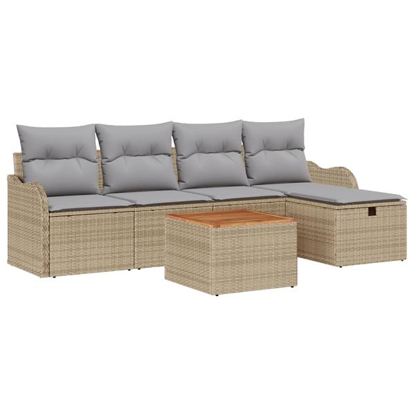 Grote foto vidaxl tuin sofa set met kussen met opslag 6 pcs beige poly riet tuin en terras tuinmeubelen