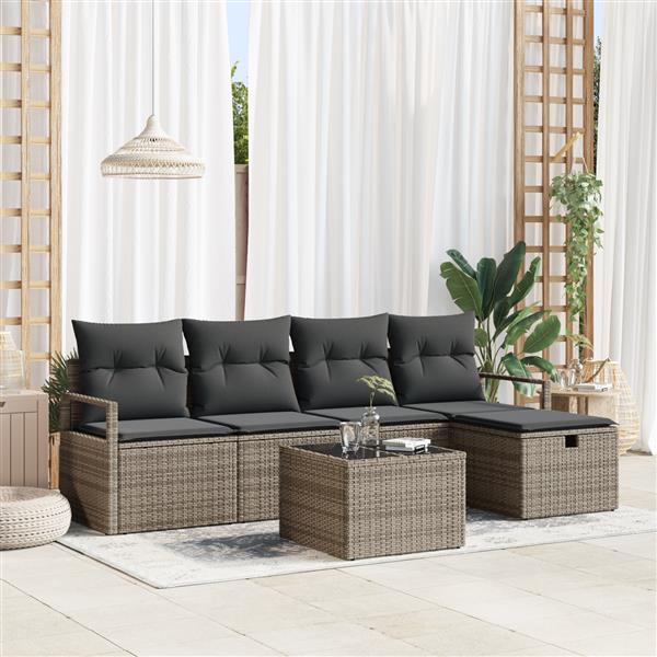 Grote foto vidaxl tuin sofa set met kussen met opslag 6 pcs grijs poly riet tuin en terras tuinmeubelen