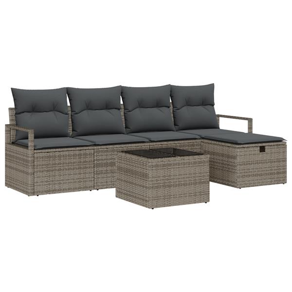 Grote foto vidaxl tuin sofa set met kussen met opslag 6 pcs grijs poly riet tuin en terras tuinmeubelen