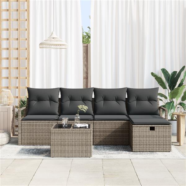 Grote foto vidaxl tuin sofa set met kussen met opslag 6 pcs grijs poly riet tuin en terras tuinmeubelen