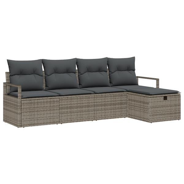 Grote foto vidaxl tuin sofa set met kussen met opslag 5 pcs grijs poly riet tuin en terras tuinmeubelen