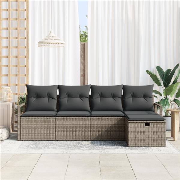 Grote foto vidaxl tuin sofa set met kussen met opslag 5 pcs grijs poly riet tuin en terras tuinmeubelen