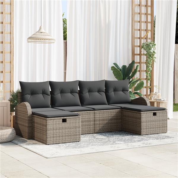 Grote foto vidaxl tuin sofa set met kussen met opslag 6 pcs grijs poly riet tuin en terras tuinmeubelen