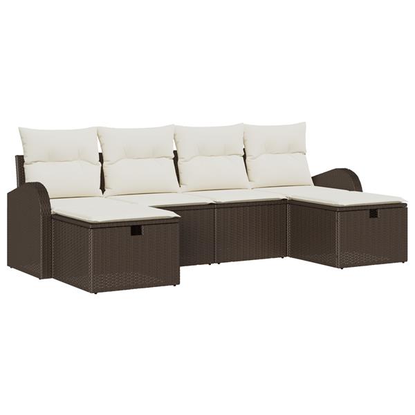 Grote foto vidaxl tuin sofa set met kussen met opslag 6 pcs bruin poly riet tuin en terras tuinmeubelen