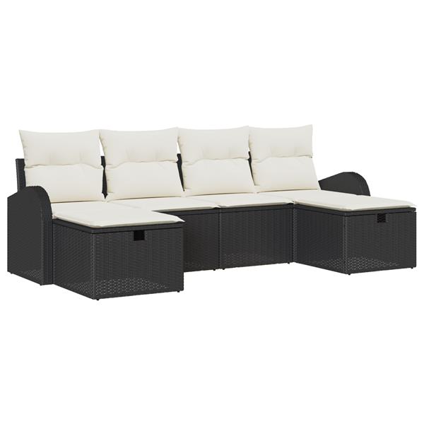 Grote foto vidaxl tuin sofa set met kussen met opslag 6 pcs zwart poly riet tuin en terras tuinmeubelen