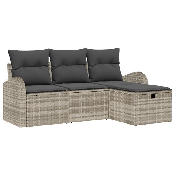 Grote foto vidaxl tuin sofa set met kussen met opslag 4 pcs lichtgrijs poly riet tuin en terras tuinmeubelen