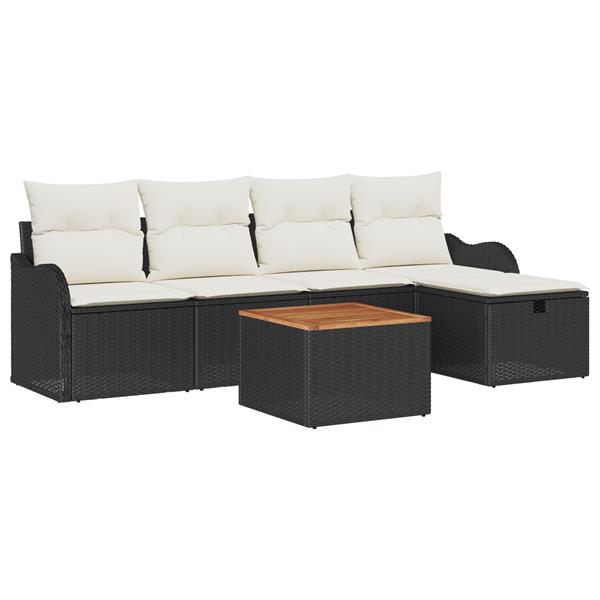 Grote foto vidaxl tuin sofa set met kussen met opslag 6 pcs zwart poly riet tuin en terras tuinmeubelen