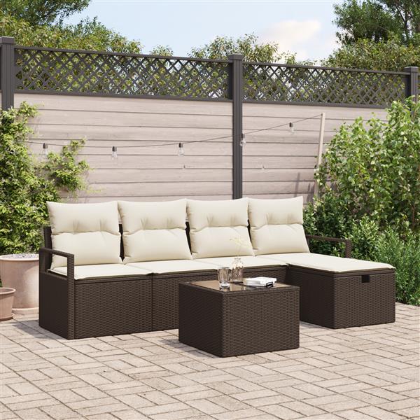 Grote foto vidaxl tuin sofa set met kussen met opslag 6 pcs bruin poly riet tuin en terras tuinmeubelen
