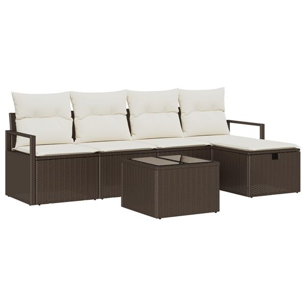 Grote foto vidaxl tuin sofa set met kussen met opslag 6 pcs bruin poly riet tuin en terras tuinmeubelen