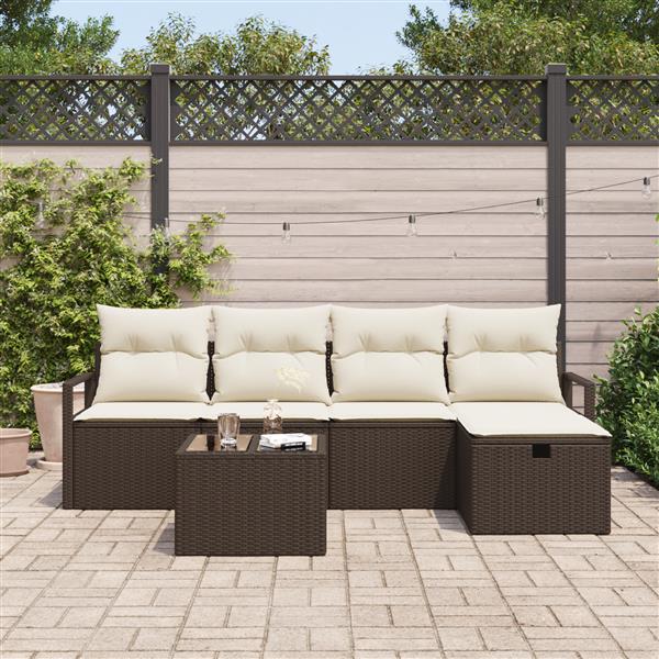 Grote foto vidaxl tuin sofa set met kussen met opslag 6 pcs bruin poly riet tuin en terras tuinmeubelen
