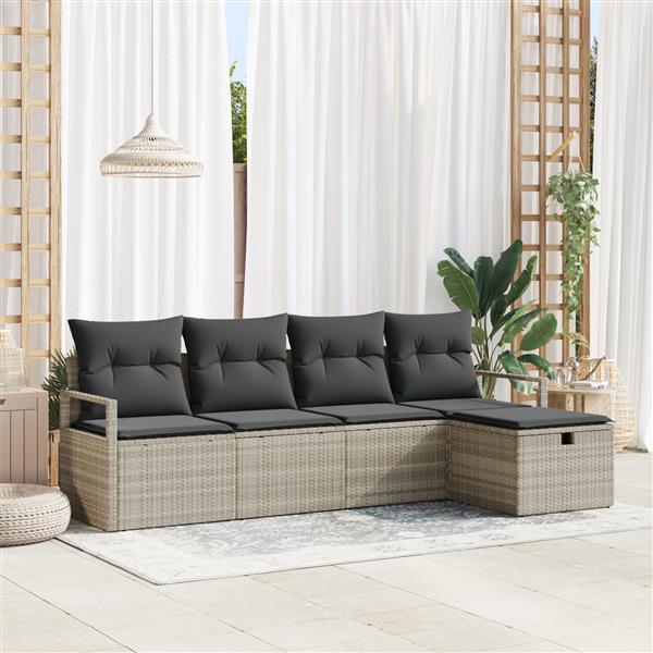 Grote foto vidaxl tuin sofa set met kussen met opslag 5 pcs lichtgrijs poly riet tuin en terras tuinmeubelen