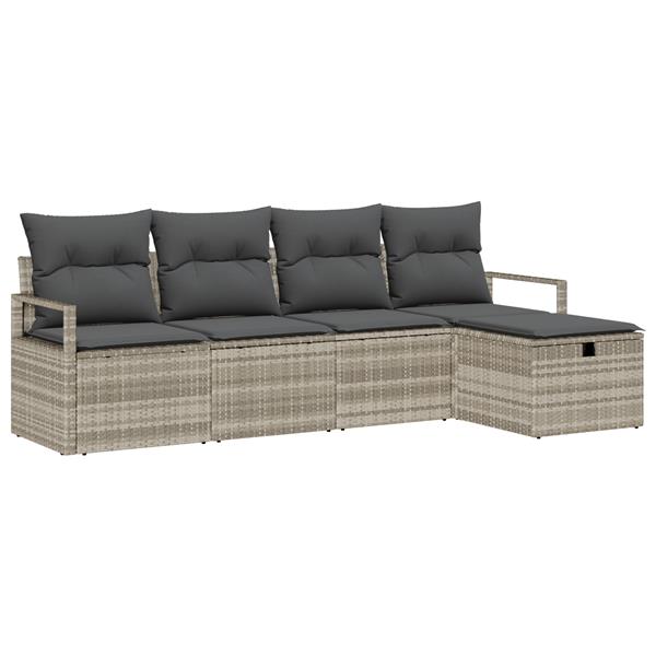 Grote foto vidaxl tuin sofa set met kussen met opslag 5 pcs lichtgrijs poly riet tuin en terras tuinmeubelen