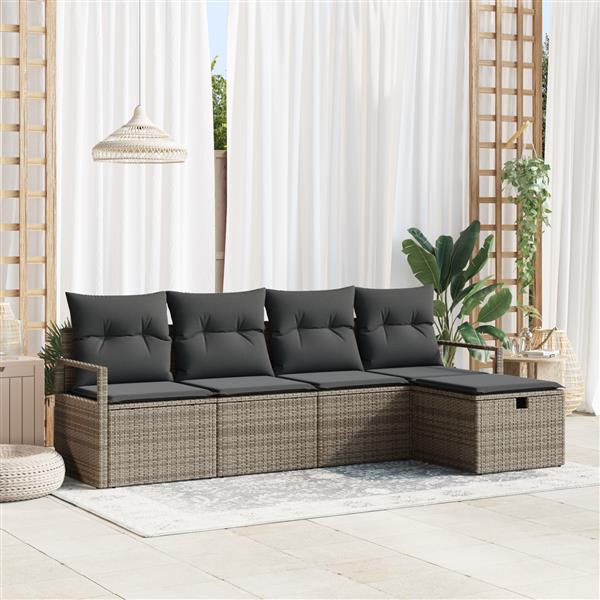 Grote foto vidaxl tuin sofa set met kussen met opslag 5 pcs grijs poly riet tuin en terras tuinmeubelen