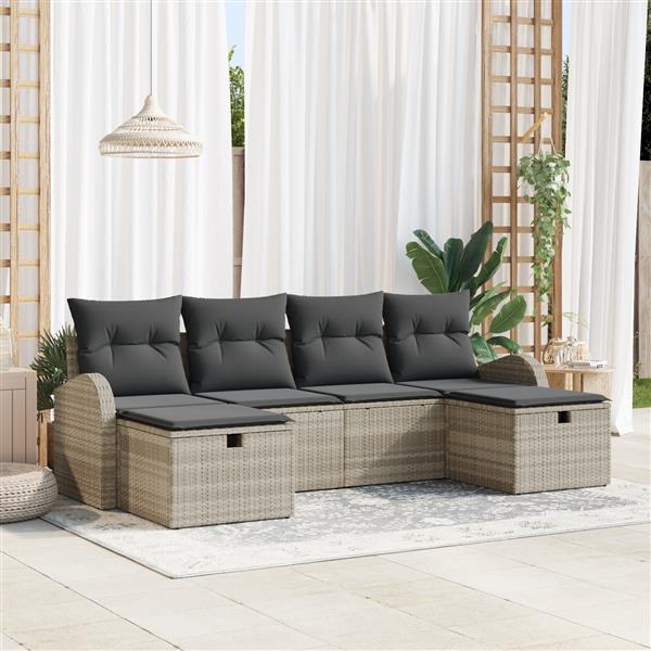 Grote foto vidaxl tuin sofa set met kussen met opslag 6 pcs lichtgrijs poly riet tuin en terras tuinmeubelen
