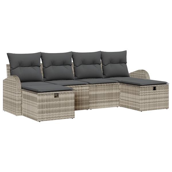 Grote foto vidaxl tuin sofa set met kussen met opslag 6 pcs lichtgrijs poly riet tuin en terras tuinmeubelen