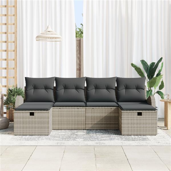 Grote foto vidaxl tuin sofa set met kussen met opslag 6 pcs lichtgrijs poly riet tuin en terras tuinmeubelen