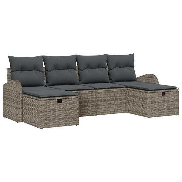 Grote foto vidaxl tuin sofa set met kussen met opslag 6 pcs grijs poly riet tuin en terras tuinmeubelen