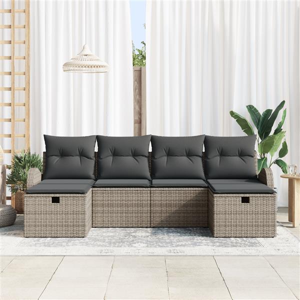 Grote foto vidaxl tuin sofa set met kussen met opslag 6 pcs grijs poly riet tuin en terras tuinmeubelen