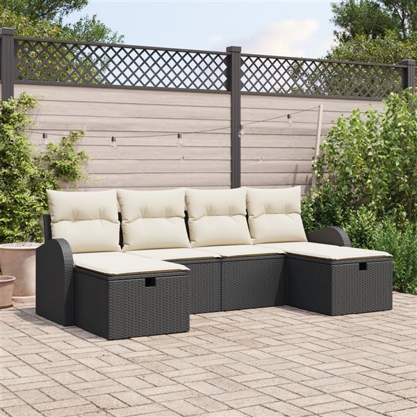 Grote foto vidaxl tuin sofa set met kussen met opslag 6 pcs zwart poly riet tuin en terras tuinmeubelen