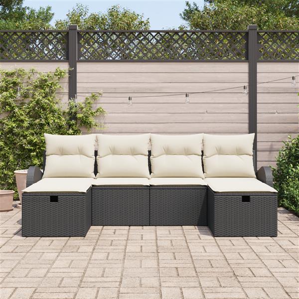 Grote foto vidaxl tuin sofa set met kussen met opslag 6 pcs zwart poly riet tuin en terras tuinmeubelen