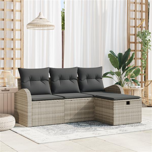 Grote foto vidaxl tuin sofa set met kussen met opslag 4 pcs lichtgrijs poly riet tuin en terras tuinmeubelen