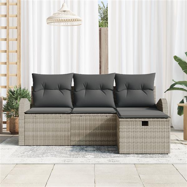 Grote foto vidaxl tuin sofa set met kussen met opslag 4 pcs lichtgrijs poly riet tuin en terras tuinmeubelen