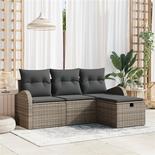 Grote foto vidaxl tuin sofa set met kussen met opslag 4 pcs grijs poly riet tuin en terras tuinmeubelen