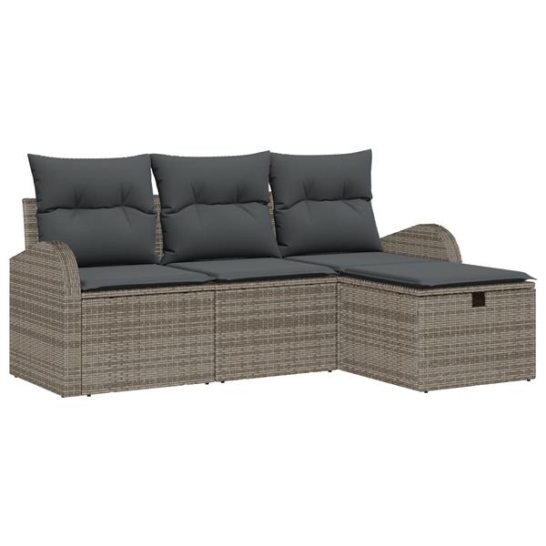 Grote foto vidaxl tuin sofa set met kussen met opslag 4 pcs grijs poly riet tuin en terras tuinmeubelen