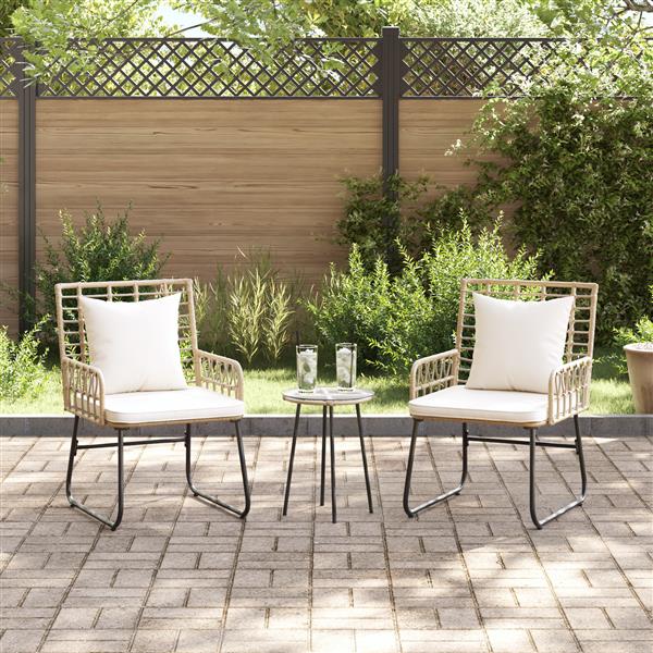 Grote foto vidaxl tuin eetset 3 pcs bruin en cr me poly riet staal tuin en terras tuinmeubelen