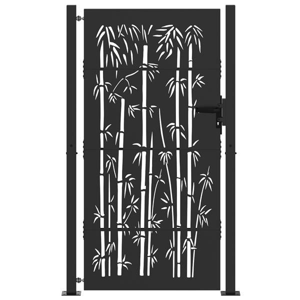 Grote foto vidaxl tuinpoort tuinpoort 105x75 cm cortenstaal bamboe ontwerp zwart tuin en terras hekken en schuttingen
