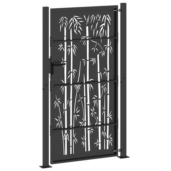 Grote foto vidaxl tuinpoort tuinpoort 105x75 cm cortenstaal bamboe ontwerp zwart tuin en terras hekken en schuttingen