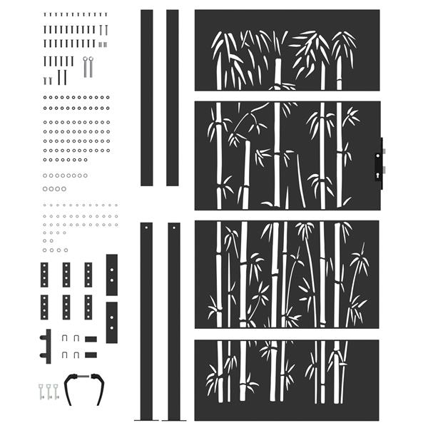Grote foto vidaxl tuinpoort tuinpoort 105x75 cm cortenstaal bamboe ontwerp zwart tuin en terras hekken en schuttingen