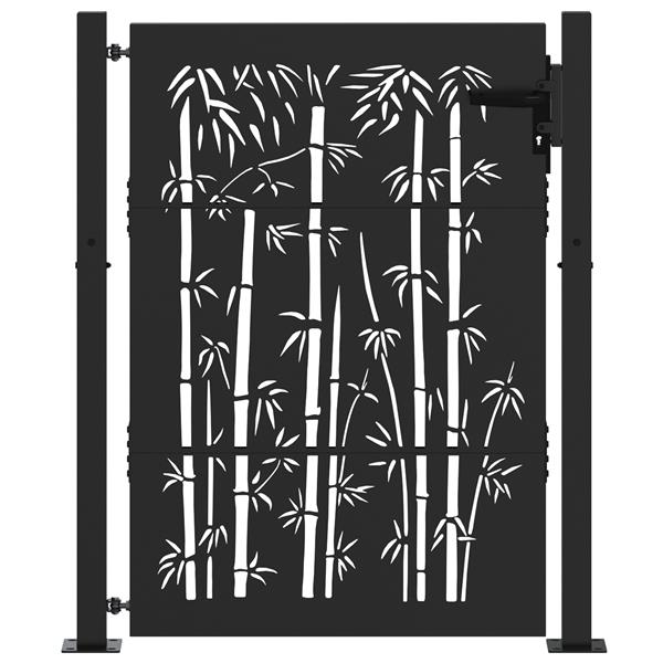 Grote foto vidaxl tuinpoort tuinpoort 105x75 cm cortenstaal bamboe ontwerp zwart tuin en terras hekken en schuttingen