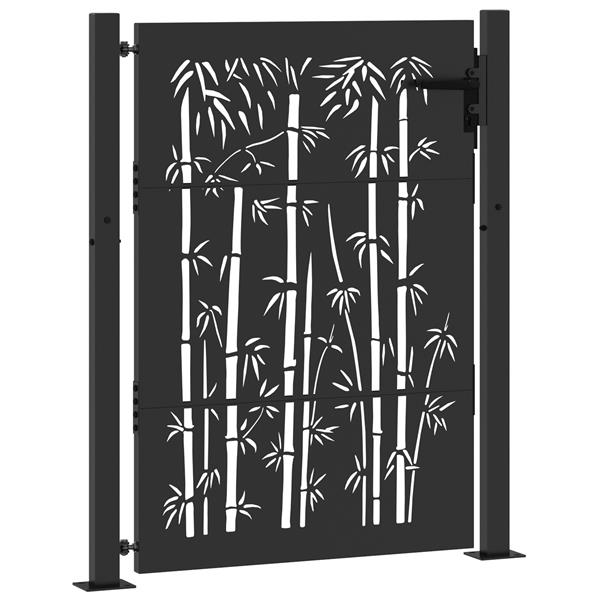 Grote foto vidaxl tuinpoort tuinpoort 105x75 cm cortenstaal bamboe ontwerp zwart tuin en terras hekken en schuttingen
