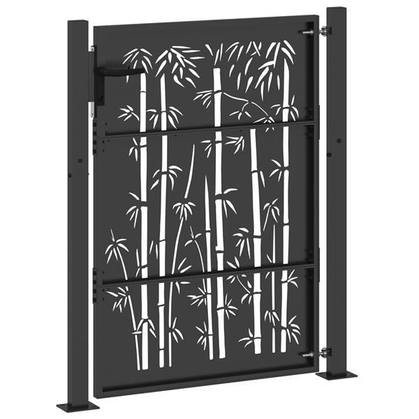 Grote foto vidaxl tuinpoort tuinpoort 105x75 cm cortenstaal bamboe ontwerp zwart tuin en terras hekken en schuttingen