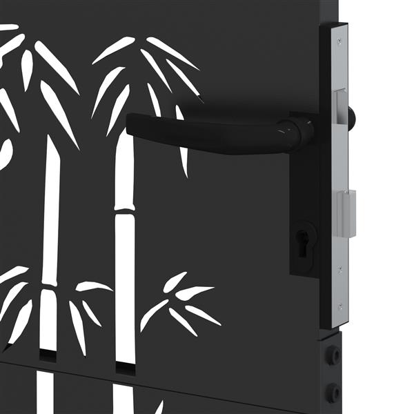 Grote foto vidaxl tuinpoort tuinpoort 105x75 cm cortenstaal bamboe ontwerp zwart tuin en terras hekken en schuttingen