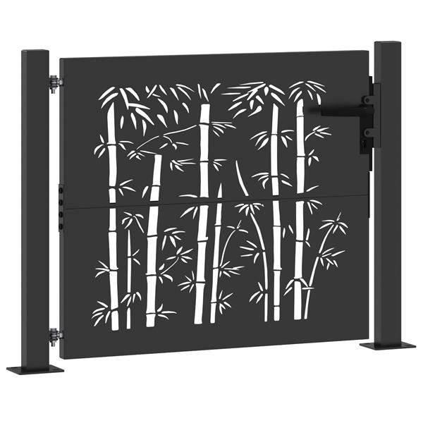 Grote foto vidaxl tuinpoort tuinpoort 105x75 cm cortenstaal bamboe ontwerp zwart tuin en terras hekken en schuttingen