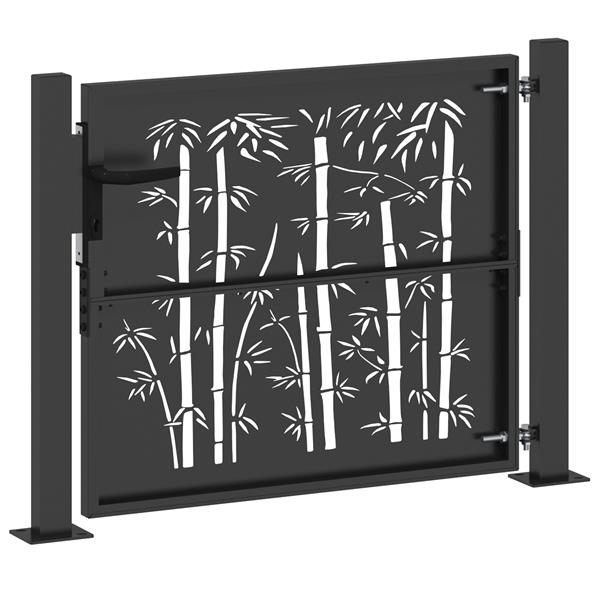Grote foto vidaxl tuinpoort tuinpoort 105x75 cm cortenstaal bamboe ontwerp zwart tuin en terras hekken en schuttingen
