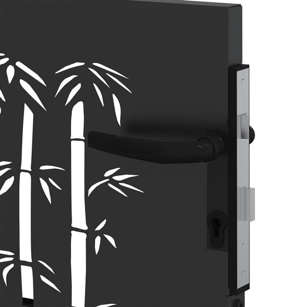 Grote foto vidaxl tuinpoort tuinpoort 105x75 cm cortenstaal bamboe ontwerp zwart tuin en terras hekken en schuttingen