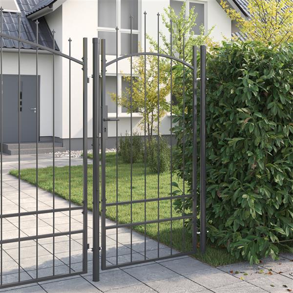 Grote foto vidaxl tuinpoort met slot grijs 100 x 200 cm staal tuin en terras hekken en schuttingen