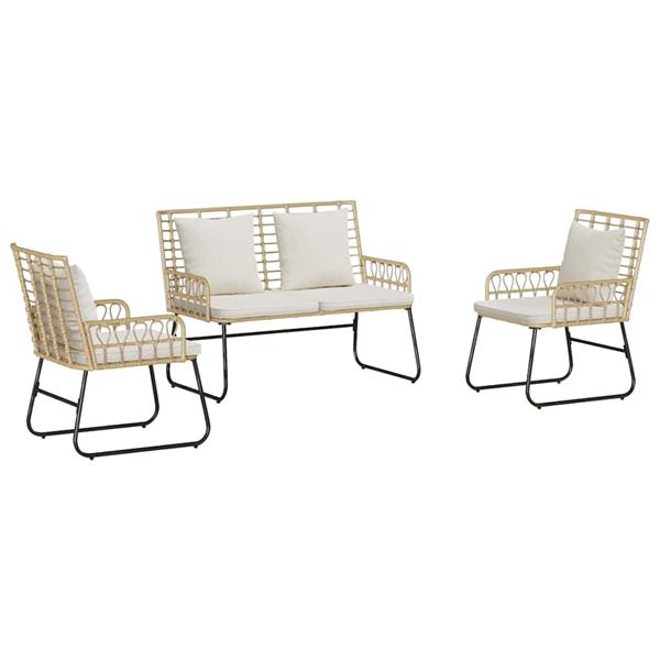 Grote foto vidaxl tuin eettafelset 3 pcs bruin en cr me poly rattan tuin en terras tuinmeubelen