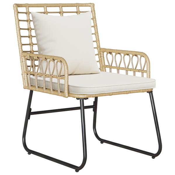 Grote foto vidaxl tuin eetset 3 pcs bruin en cr me poly riet staal tuin en terras tuinmeubelen