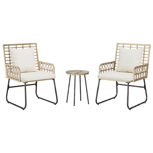 Grote foto vidaxl tuin eetset 3 pcs bruin en cr me poly riet staal tuin en terras tuinmeubelen